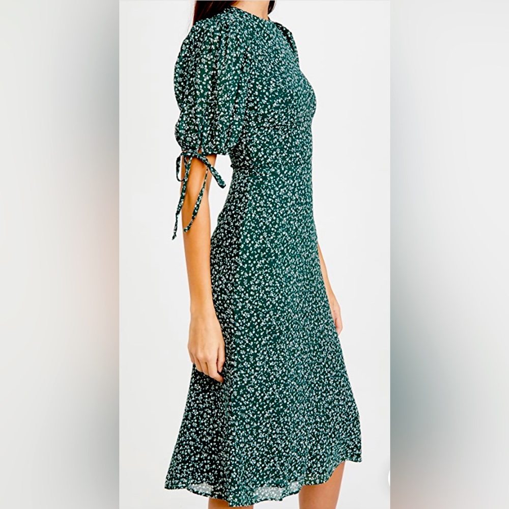 Reformation Oakley Midi Dress Green and White Floral Short Sleeve Small - Picture 3 of 14